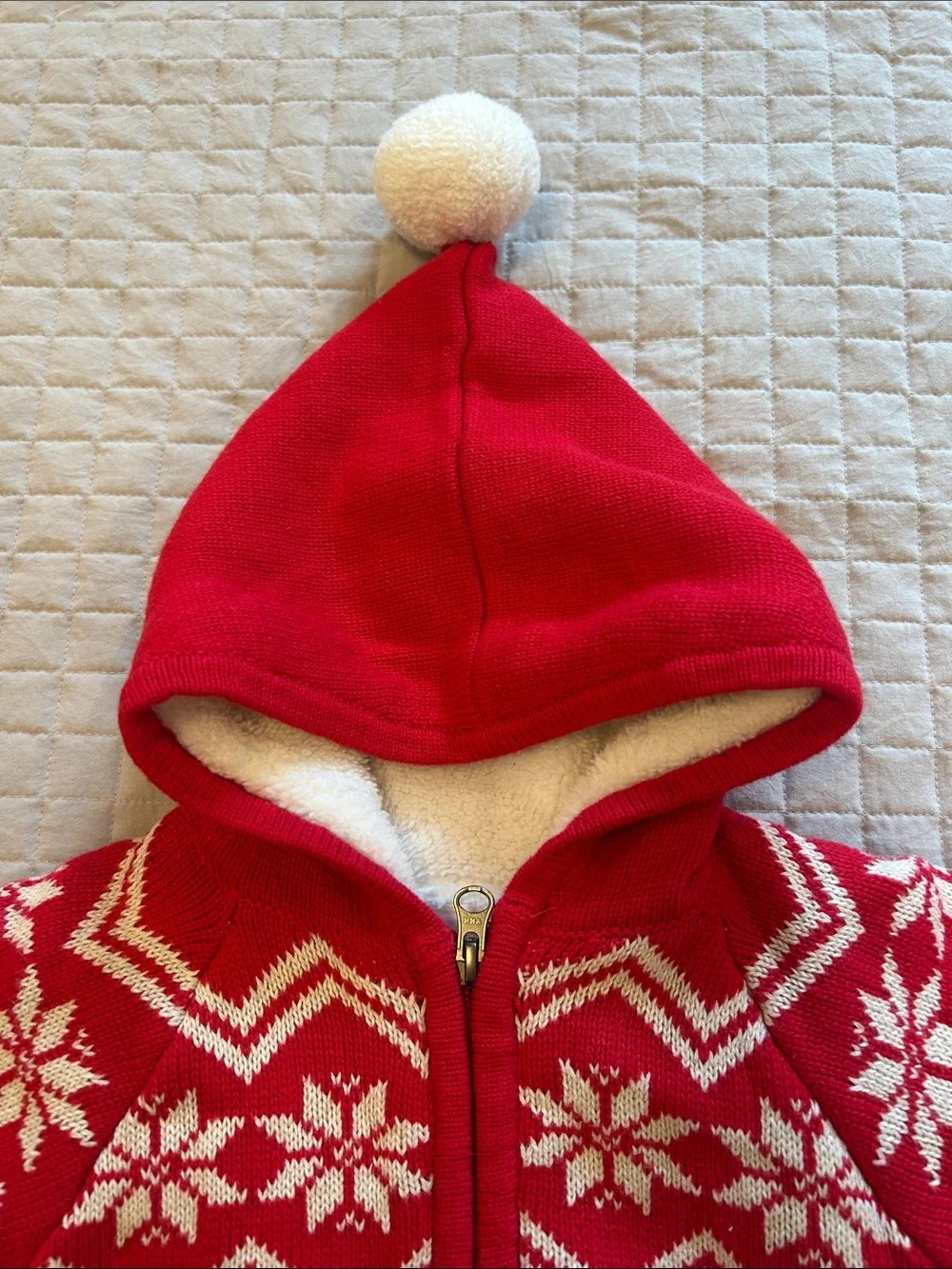 Hanna Andersson Red Knit Baby Hoodie & Cable Knit Overalls Set